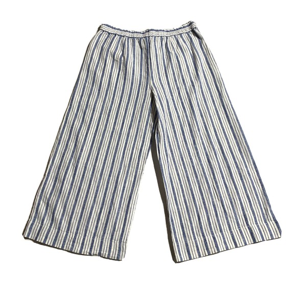 Beach Lunch Lounge Linen Blend Pants Womens Size S Blue Stripe Cropped Wide Leg - Picture 9 of 10